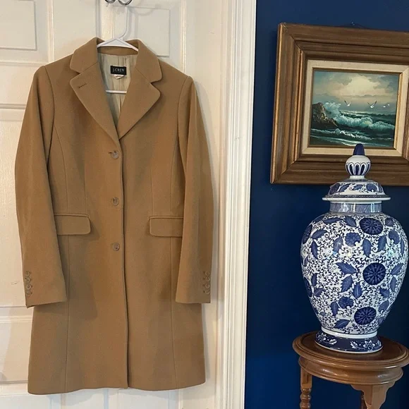 Women’s J. Crew Camel Colored Wool & Cashmere Coat Size 4 - Picture 1 of 8